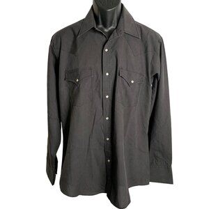 Vintage 90s Sheplers Western Pearl Snap Shirt L Dark Grey Long Sleeve One Point